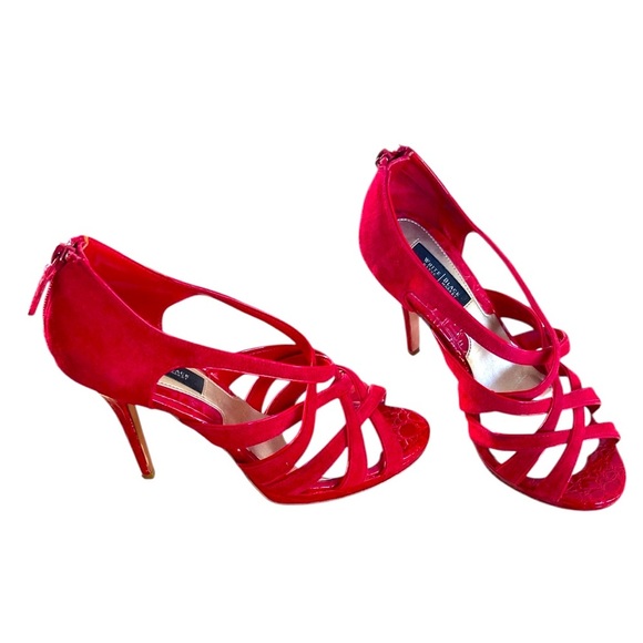 White House Black Market Red Strappy Heels - Picture 1 of 5